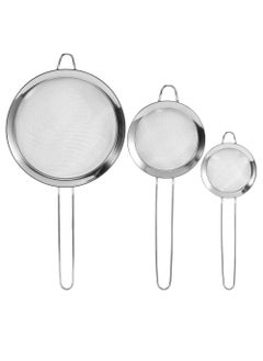 اشتري Tea Strainers Set Fine Mesh Sieve with Long Handle Kitchen Colander Filter No Sharp Edges Small Medium Large Sizes for Tea Coffee Powder في الامارات