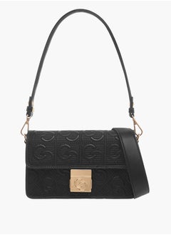 اشتري All-Over Monogram Textured Crossbody Bag with Flap Closure في الامارات