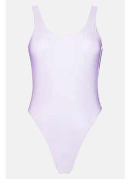 Buy Women Fauxkini Padded Sloid One Piece Swimwear, Lavender in UAE