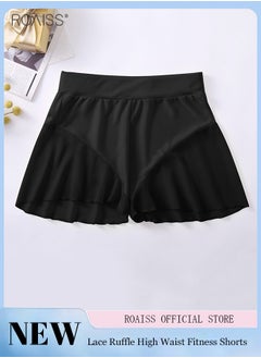 Buy Women's Lace Ruffle Dance Shorts High Waist High Stretch Yoga Fitness Shorts in UAE