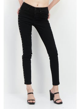 Buy Women Skinny Fit Textured Stretchable Denim Jeans, Black in UAE