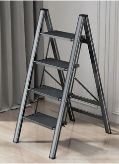 Buy Power Industrial Home Ladder Aluminum Folding Step Rack Stool Wide Anti-Slip Pedals Lightweight Portable Home and Office Black 4 Steps in UAE