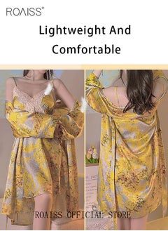 Buy 2 Piece Nightgown Set Women Sweet Halter Nightdress Lace Lingerie Sleepwear Home Dress Set Romantic Elegant Pajamas Ladies Spring Autumn Robe Loungewear in Saudi Arabia