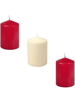 Buy Premium Quality Red Pillar Candles,SPA Candles,Party Candles,Unscented Candles,Decorative Candles (Red-Ivory Pack of 3) in UAE