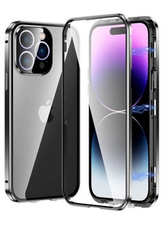 Buy Metal Case for iPhone 15 Pro Max, 360° Full Protection Ultra Thin Clear Double Sided Tempered Glass Screen Protector Case Cover with Safety Lock and Camera Lens Protector in UAE