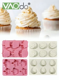 Buy 2PCS Silicone Cake Mold 6 Hole Crown & Rose Cake Chocolate Biscuit Pudding Jelly Handmade Soap Candle Mold in UAE