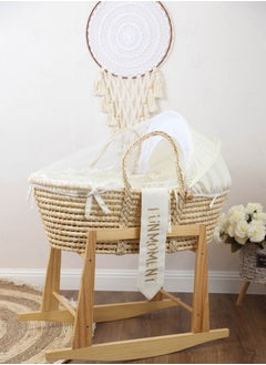 Buy Baby crib Moses basket for babies with mosquito net with wooden rocking stand in Saudi Arabia