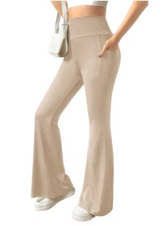 Buy Ribbed Knit Wide Leg Pants - High Waist Flare Leggings With Pocket - Rib Knit Yoga Pants in Egypt