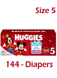 Buy 144-Piece Little Movers Plus With 2 in 1 Skin Protect Limited Edition Baby Diapers Size 5 in UAE