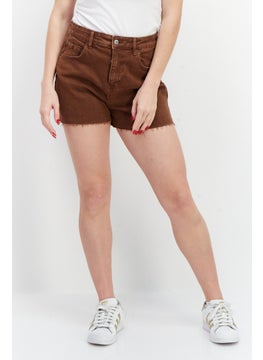 Buy Women Plain Slim Mom Denim Short, Brown in Saudi Arabia