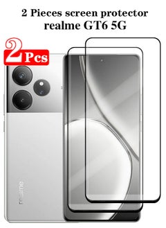 Buy 2 Pieces Full Cover Glass Screen Protector For realme GT6 5G Black/Clear and Screen Protector Accessories in Saudi Arabia