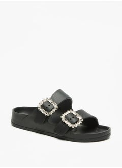 Buy Solid Slip-On Sandal with Embellished Buckle in Saudi Arabia