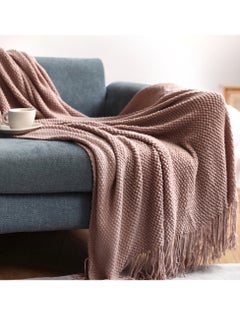 اشتري Tassel Design Knitted Textured Soft Throw Blanket Keep Warm Dusty Pink في الامارات