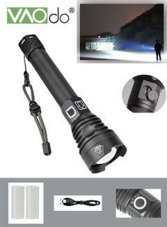 Buy P90 LED Flashlight Zoom 3 Mode High Lumens Handheld Rechargeable Flashlight Powerful Waterproof Torch for Outdoor Camping Hunting Fishing in UAE