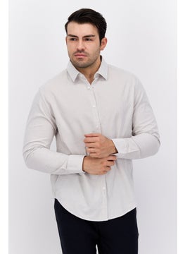 Buy Men Regular Fit Stripe Print Long Sleeves Casual Shirts, Light Grey in Saudi Arabia