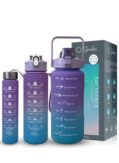 Buy SPRINTERS - Large 2 Liters 64Oz BPA Free Multicolor Water Bottle - Leak Proof With Straw, Motivational Quote And Time Marker, Anti Slip For Sports,Fitness, Gym (Purple/Blue Pack Of 3) in UAE