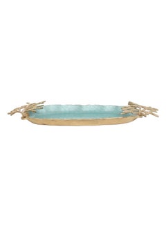 اشتري Sepia Tree Oval Tray, Turquoise & Gold – 50x23 cms في الامارات