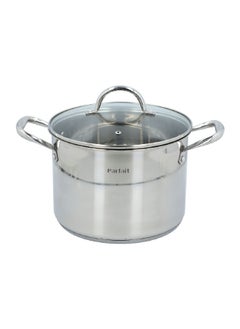 Buy Ergonomic Handle Stainless Steel Stock Pot with Lid Chrome and Clear 24 cm in Saudi Arabia