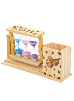 اشتري Wooden Pen Holder with 3pcs Decor Hourglass for Office Home Desk Shelf Pencils, Stationery Decoration (Heart, 19x10cm) في الامارات