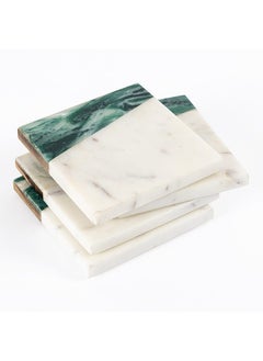 Buy 4-Piece Marble and Resin Coaster Set, White & Green - 10x10 cm in UAE