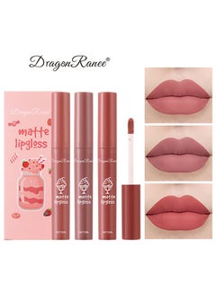 Buy 3Pcs Nude Matte Lipstick Set, Long-Lasting Waterproof Lipsticks Non-Stick Cup Not Fade Lip Gloss, Smooth Crayon Lip Stain Set Lip Makeup Liquid Lipstick for Women in UAE