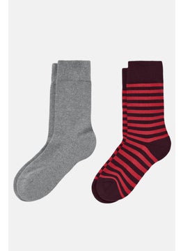 Buy Men 2 Pairs Printed Sports Socks, Maroon/Grey Combo in UAE