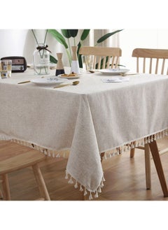 اشتري Tablecloth for Tables Tassel Cotton Linen Waterproof Spill proof Wrinkle Tablecloth Kitchen Dinning Tabletop Decoration 140*180cm في الامارات