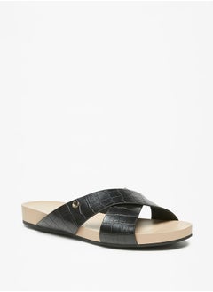 Buy Women Textured Cross Strap Slip-On Sandals in Saudi Arabia