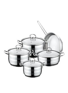 Buy 9 Pieces Asude Cookware Set 18 Cm Deep Pot, 20 Cm Deep Pot, 24 Cm Deep Pot, 24 Cm Low Pot, 24 Cm Frypan Silver Color in UAE