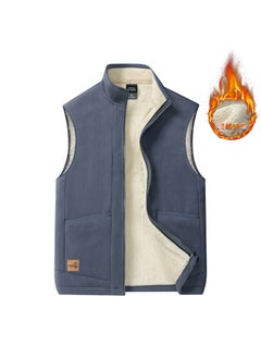 Buy Autumn and Winter lambswool vest mens solid color warm fleece-lined stand collar plus size casual all-matching coat waistcoat wholesale Gray in UAE