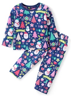 Buy Babyhug Cotton Knit Full Sleeves Co-ord Night Suit with Christmas Theme Print - Navy Blue in UAE