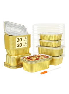 اشتري 50Pcs Aluminum Foil Pans with Lids, Disposable Thicker Heavy Duty Foil Pans for Microwave & Oven Safe Cooking, Baking, A Takeaway Food Container (30 x 1lb+20 x 2lb) في الامارات