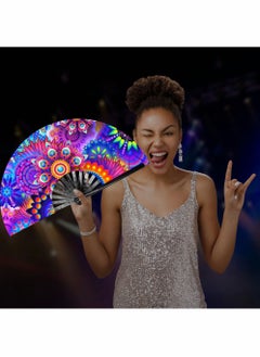 اشتري Rave Fan Pride Fan and Festival Fan Large Folding Fan for Raves EDM Burlesque Pride Outfits for Women Men Festival Accessories Clack Fan Hand Fan في السعودية