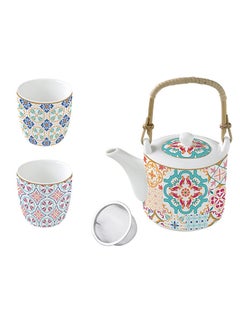 Buy Sracusa Teapot with 2 Cup Set, Multicolour - 600 &160 ml in UAE