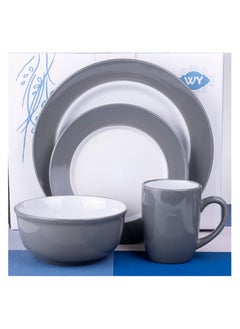 Buy 16-Pieces Stoneware Dinnerware Set, Dinner Set, Kitchen Dinnerware Ceramic Crockery Set, Dinner Service Set for 4, 26cm Dinner Plate, 20cm Plate, Cereal Bowl, Mug CIRCLE BLUE in UAE