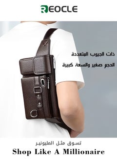 Buy Trendy Single Shoulder Crossbody Men's Casual Messenger Bag, Multifunctional Outdoor Men's Genuine Leather Waterproof Chest Bag in UAE