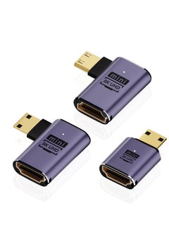 اشتري Mini HDMI to HDMI Adapter 8K, 3 Pcs 90 Degree Left and Right Angle Mini HDMI Male to HDMI Female Adapter, 48Gbps Mini HDMI Adapter, for Camera, HDTV, Projector, Laptop and Tablet في الامارات