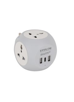 Buy Epsilon 3250W Universal Adapter-EPSES220 /Comes with 13A Power, 4-Way Socket, Dual USB Ports , Type C Charging Port, Child Safety Shutter/ International Travel Adapter for Cell Phones, Tablets, Camera, and More, Perfect for Home, Office, or Travel Use in UAE