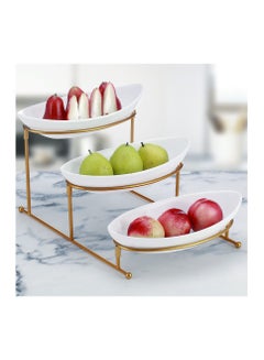 Buy 11'' 3 Tier Oval Bowl with Gold Stand, Tied Serving Tray Food Display in UAE