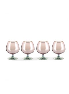 اشتري Aidan Electroplated 4-Piece Goblet Glass Set With Gold Rim 625Ml - Pink في الامارات