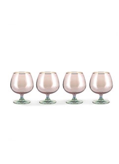 Buy Aidan Electroplated 4-Piece Goblet Glass Set With Gold Rim 625Ml - Pink in UAE