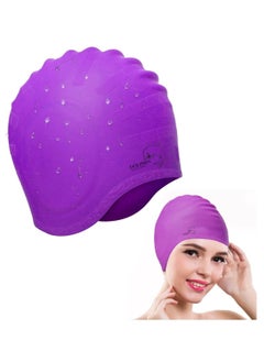 Buy Silicone Swim Cap With Ear Protection 3D Waterproof For Adult, Purple in Egypt