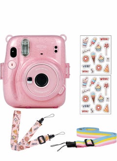 اشتري Instant Camera Case for Fujifilm Instax Mini 11 Clear Protective Anti-Scratch with Colored Shoulder Straps (Glitter Pink2) في الامارات