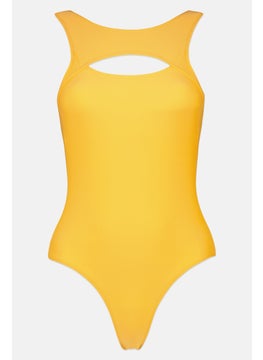 Buy Women Plain Padded One Piece Swimsuit, Orange in UAE