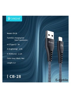 Buy Celebrat CB-28 Portable USB To Lightning Fast Charge And Data Transmission Cable With Braided wire Design And Practical Fits Mobile Phone 2.4A / 1200mm- Black in Egypt