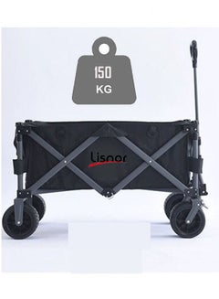 Buy Folding Camping Wagon Garden Cart Collapsible Shopping Trolley Foldable Utility Cart 150KG Max Load Heavy Duty with Wheels Handle for Outdoor Sports Beach Picnic (Black) in UAE