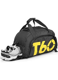 Buy Sports Gym Bag, Travel Duffel bag with Wet Pocket & Shoes Compartment Ultra Lightweight Black Yellow in UAE