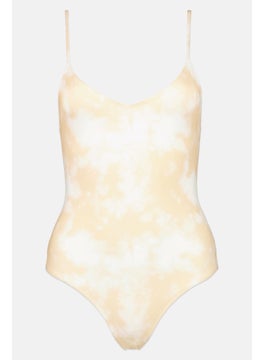 Buy Women Tie Dye One Piece Swimwear, Beige/White in UAE