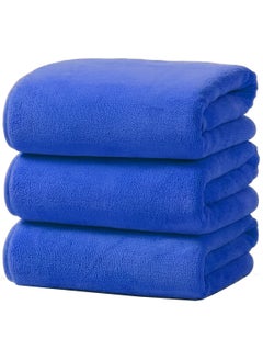 Buy Microfiber Gym Towel, Hand Towel, Face Towel, Microfiber Car Cleaning Towel Soft And Durable, 3-Piece, 50x90 Cm - Blue in UAE