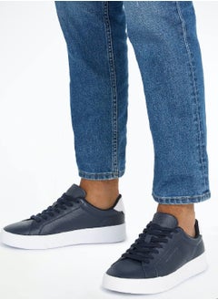 Buy Men's Pebble Grain Leather Court Trainers -  Leather upper, Blue in UAE